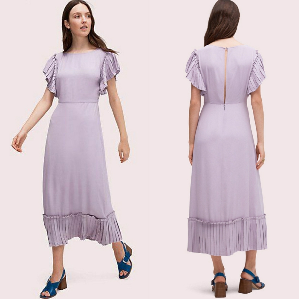 Kate Spade Pleated Crepe Dress Midi Purple Cottagecore NWOT